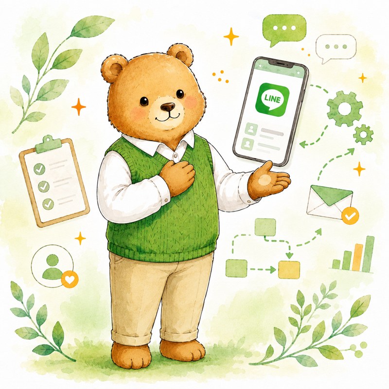 LINEの画面を紹介するクマ